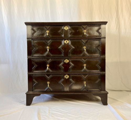 CHARLES II OAK GEOMETRIC CHEST OF DRAWERS TWOPART C1680