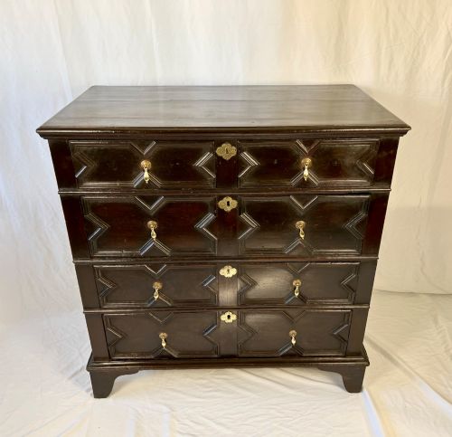 CHARLES II OAK GEOMETRIC CHEST OF DRAWERS TWOPART C1680 - ADDITIONAL PHOTO 2