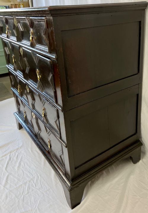 CHARLES II OAK GEOMETRIC CHEST OF DRAWERS TWOPART C1680 - ADDITIONAL PHOTO 4