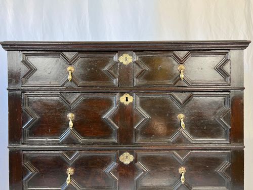 CHARLES II OAK GEOMETRIC CHEST OF DRAWERS TWOPART C1680 - ADDITIONAL PHOTO 7