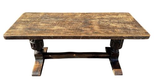 17TH CENTURY OAK ELM REFECTORY TABLE WITH SINGLE PLANK ELM TOP - ADDITIONAL PHOTO 1