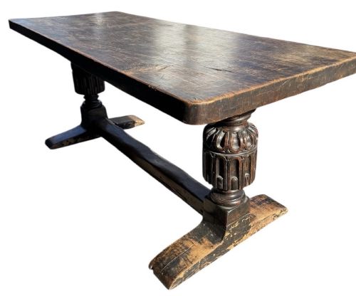 17TH CENTURY OAK ELM REFECTORY TABLE WITH SINGLE PLANK ELM TOP - ADDITIONAL PHOTO 2