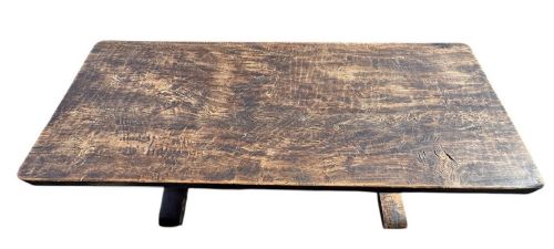 17TH CENTURY OAK ELM REFECTORY TABLE WITH SINGLE PLANK ELM TOP - ADDITIONAL PHOTO 4