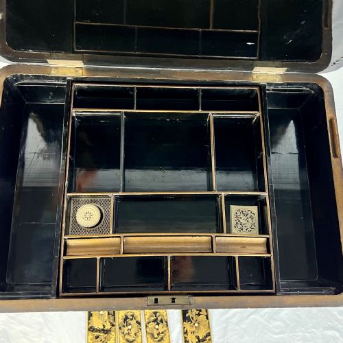 REGENCY CHINESE EXPORT BLACK GILT LACQUER WORK TABLE SEWING TABLE - ADDITIONAL PHOTO 5