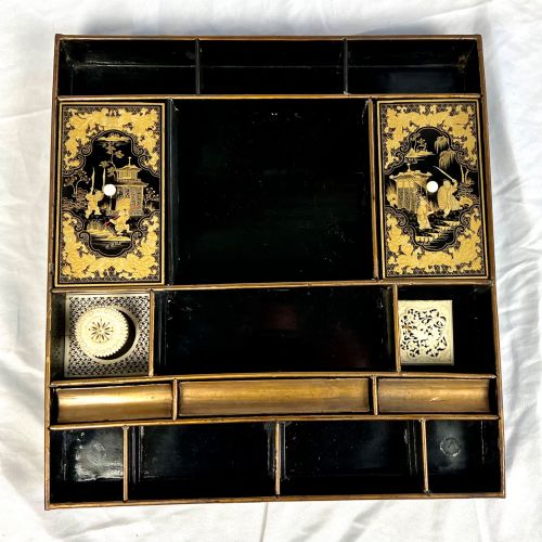 REGENCY CHINESE EXPORT BLACK GILT LACQUER WORK TABLE SEWING TABLE - ADDITIONAL PHOTO 8
