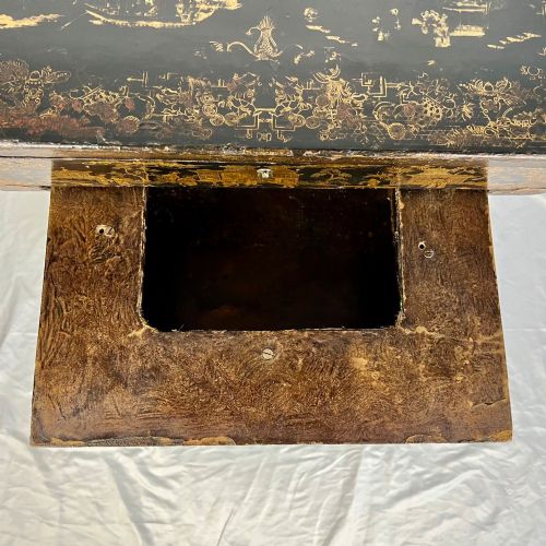 REGENCY CHINESE EXPORT BLACK GILT LACQUER WORK TABLE SEWING TABLE - ADDITIONAL PHOTO 14