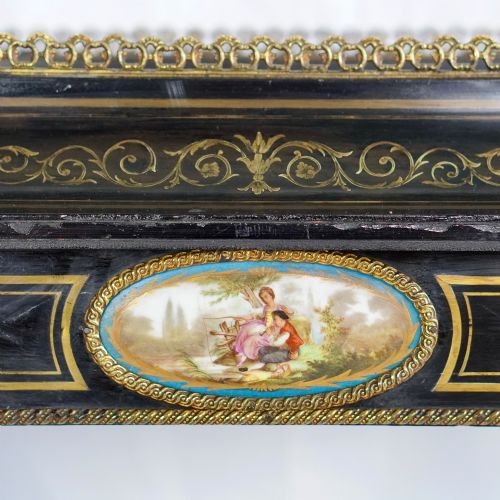 FRENCH NAPOLEON III EBONISED JARDINIRE STAND WITH PAINTED PORCELAIN PLAQUES - ADDITIONAL PHOTO 1