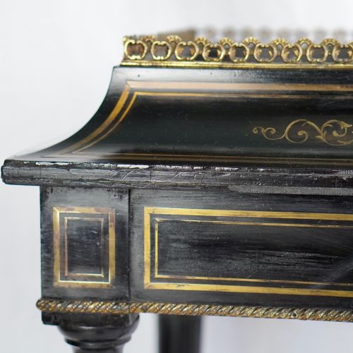 FRENCH NAPOLEON III EBONISED JARDINIRE STAND WITH PAINTED PORCELAIN PLAQUES - ADDITIONAL PHOTO 2