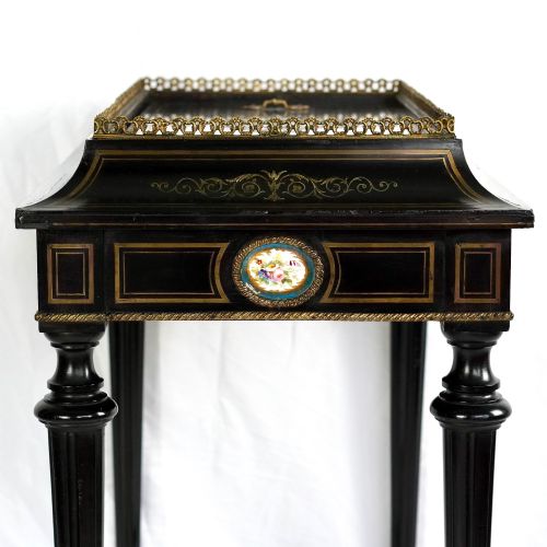 FRENCH NAPOLEON III EBONISED JARDINIRE STAND WITH PAINTED PORCELAIN PLAQUES - ADDITIONAL PHOTO 8