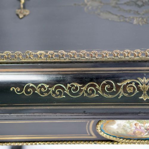 FRENCH NAPOLEON III EBONISED JARDINIRE STAND WITH PAINTED PORCELAIN PLAQUES - ADDITIONAL PHOTO 10