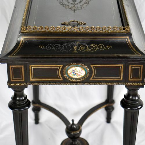 FRENCH NAPOLEON III EBONISED JARDINIRE STAND WITH PAINTED PORCELAIN PLAQUES - ADDITIONAL PHOTO 13