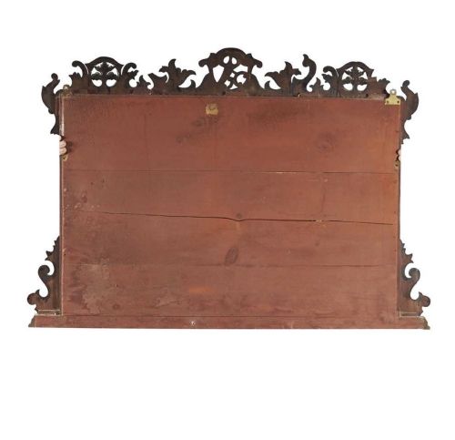 LARGE VICTORIAN MAHOGANY CHIPPENDALE REVIVAL TRIPTYCH OVERMANTEL MIRROR WITH HOHO BIRD CRESTING - ADDITIONAL PHOTO 1