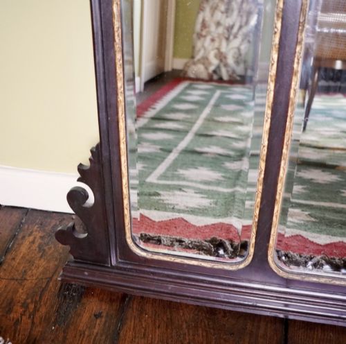 LARGE VICTORIAN MAHOGANY CHIPPENDALE REVIVAL TRIPTYCH OVERMANTEL MIRROR WITH HOHO BIRD CRESTING - ADDITIONAL PHOTO 6