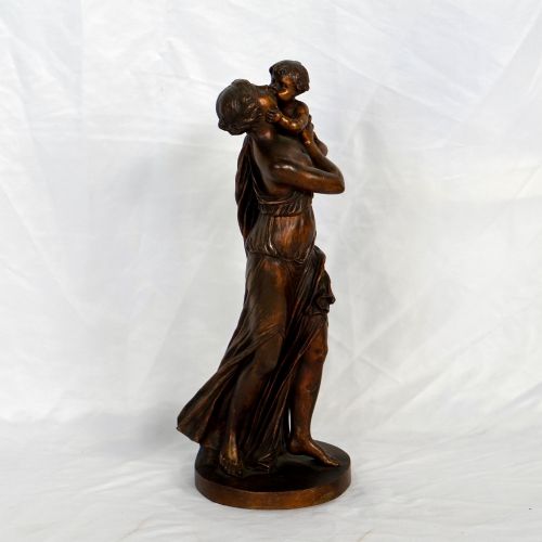 VICTORIAN BRONZE FIGURE OF CLASSICAL MOTHER CHILD GRECIAN SCULPTURE GRAND TOUR - ADDITIONAL PHOTO 1