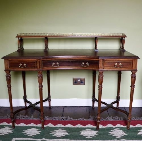 VICTORIAN COLLINSON LOCK ROSEWOOD WRITING TABLE DESK BRASS INLAID C1880