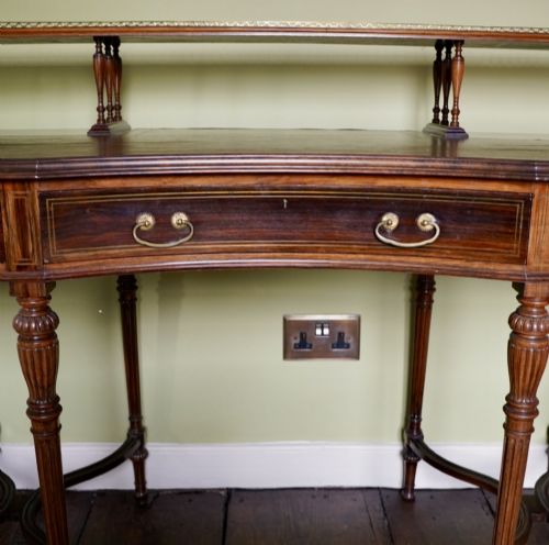 VICTORIAN COLLINSON LOCK ROSEWOOD WRITING TABLE DESK BRASS INLAID C1880 - ADDITIONAL PHOTO 5