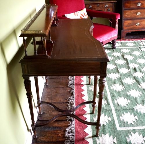 VICTORIAN COLLINSON LOCK ROSEWOOD WRITING TABLE DESK BRASS INLAID C1880 - ADDITIONAL PHOTO 10