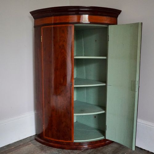 GEORGE III BOW FRONT HANGING CORNER CABINET PLUM PUDDING MAHOGANY C1780 - ADDITIONAL PHOTO 12