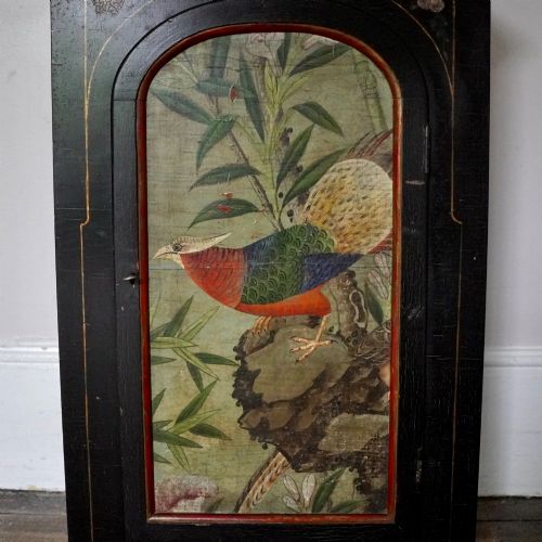ORIENTAL STYLE EBONISED PAINTED WALL CUPBOARD CABINET WITH HAND PAINTED BIRD KEY - ADDITIONAL PHOTO 4