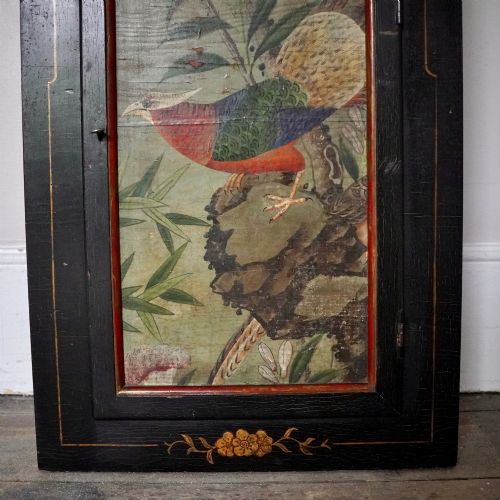 ORIENTAL STYLE EBONISED PAINTED WALL CUPBOARD CABINET WITH HAND PAINTED BIRD KEY - ADDITIONAL PHOTO 6