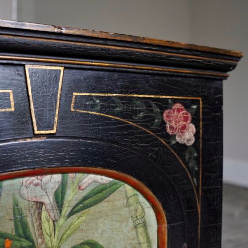 ORIENTAL STYLE EBONISED PAINTED WALL CUPBOARD CABINET WITH HAND PAINTED BIRD KEY - ADDITIONAL PHOTO 10