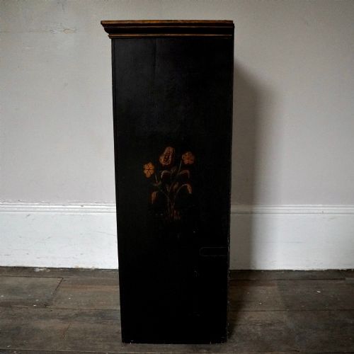 ORIENTAL STYLE EBONISED PAINTED WALL CUPBOARD CABINET WITH HAND PAINTED BIRD KEY - ADDITIONAL PHOTO 11