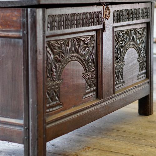 17TH CENTURY CARVED JOINED OAK COFFER BLANKET CHEST - ADDITIONAL PHOTO 14