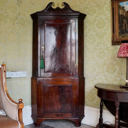 GEORGE III MAHOGANY STANDING CORNER CUPBOARD