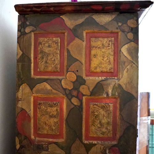 EXCEPTIONAL 17TH CENTURY SPANISH BASQUE POLYCHROME PAINTED OAK LINEN PRESS CUPBOARD C1680 - ADDITIONAL PHOTO 6