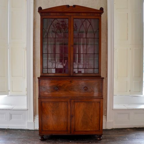 GEORGE IV FIGURED MAHOGANY SECRETAIRE BOOKCASE - ADDITIONAL PHOTO 1