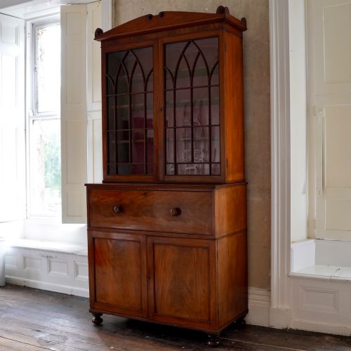 GEORGE IV FIGURED MAHOGANY SECRETAIRE BOOKCASE - ADDITIONAL PHOTO 3