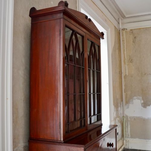 GEORGE IV FIGURED MAHOGANY SECRETAIRE BOOKCASE - ADDITIONAL PHOTO 6