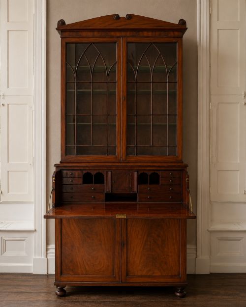 George IV Figured Mahogany Secretaire Bookcase