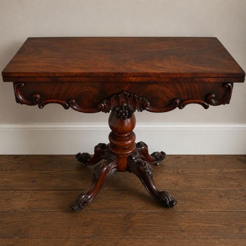 Victorian Figured Mahogany Turnover Top Card Table C.1860