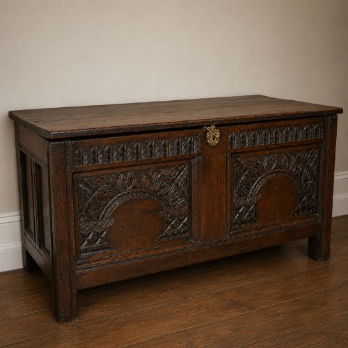 17th Century Carved Joined Oak Coffer Blanket Chest