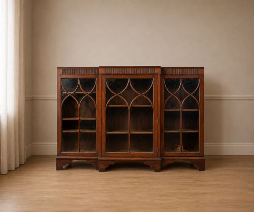 Large Victorian Mahogany Breakfront Glazed Bookcase in the George III Gothic Style