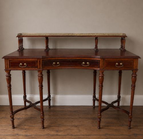 Victorian Collinson & Lock Rosewood Writing Table Desk Brass Inlaid c.1880