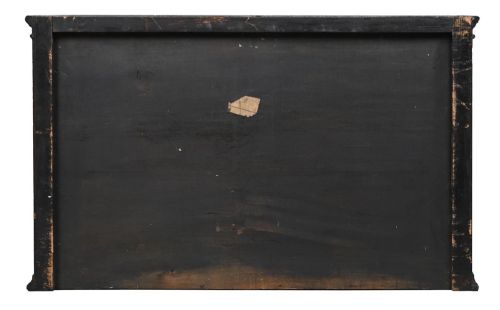 fig 2. A Regency period dark rosewood tabletop collectors cabinet featuring twin banks of small drawers flanking a central mirrored shelf unit with Gothic arched carving.