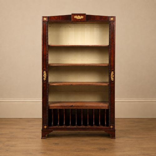 19th Century French Empire Style Rosewood Open Bookcase Brass Mounted Adjustable Shelves