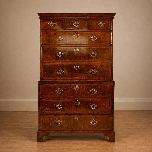 Fine George II Walnut Chest on Chest with Line Inlay