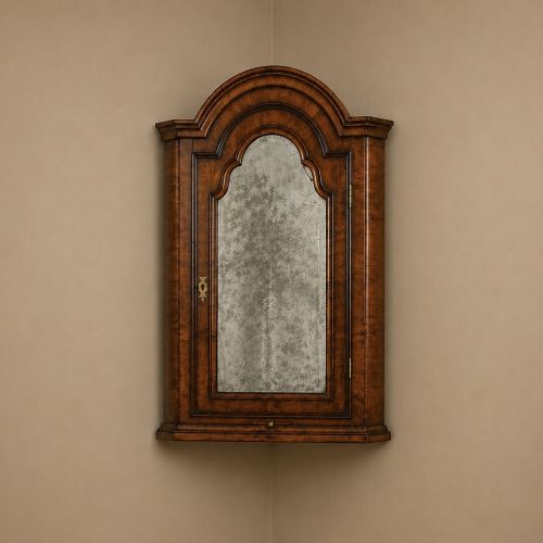 Exceptional Queen Anne Walnut Hanging Corner Cupboard C.1710 Original Mirror & Candle Slide