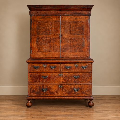Queen Anne Burr Walnut Linen Press Cupboard