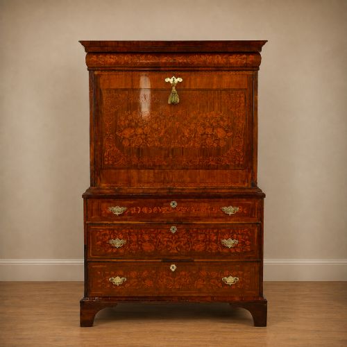 Georgian Walnut Floral Marquetry Escritoire Bureau