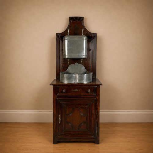 18th Century French Provincial Chestnut Lavabo Cabinet with Original Pewter Cistern & Basin