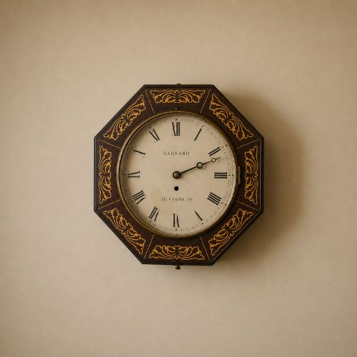 Regency Brass Inlaid Mahogany Octagonal Fusee Wall Clock Barnard