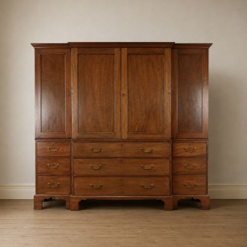 Large George III Mahogany Breakfront Linen Press Wardrobe C.1780