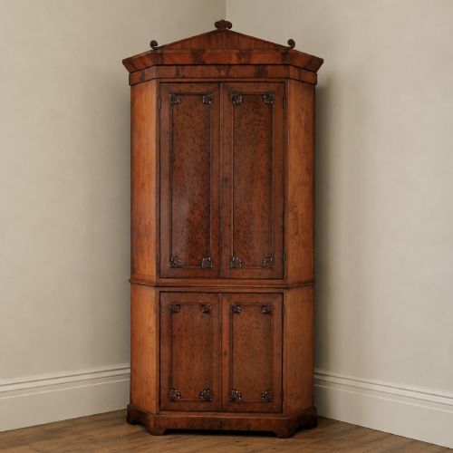 Large William IV Plum Pudding Mahogany Corner Cupboard C.1835 with Keys