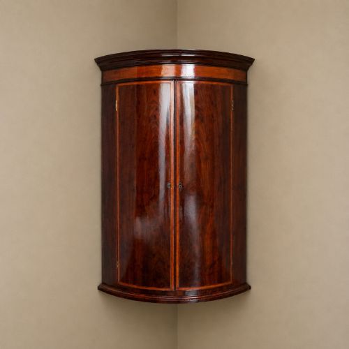 George III Bow Front Hanging Corner Cabinet Plum Pudding Mahogany C1780