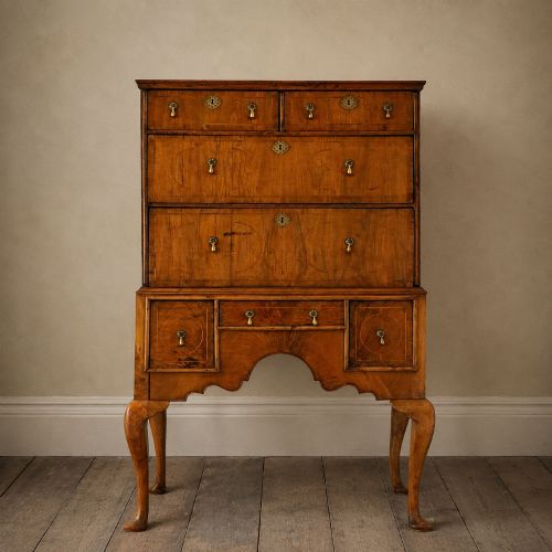 Queen Anne Walnut & Crossbanded Chest on Associated Stand C.1710