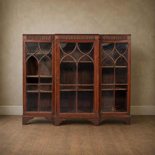 Large Victorian Mahogany Breakfront Glazed Bookcase in the George III Gothic Style